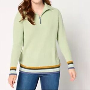 Denim & Co. Active Long Sleeve Quarter Zip Sweater Large Sage A658323